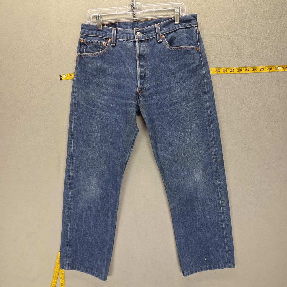 Vintage Levis 501 Jeans Mens Blue Straight Button Fly Altered Hem Fits 32x26